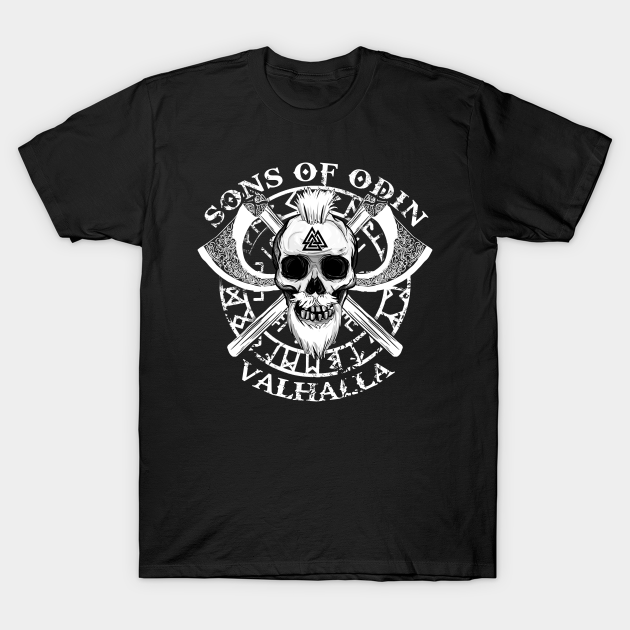 SONS OF ODIN - Viking Valhalla Thor Rune Valknut Axe Bearded Skull Men Gifts - Vikings - T-Shirt